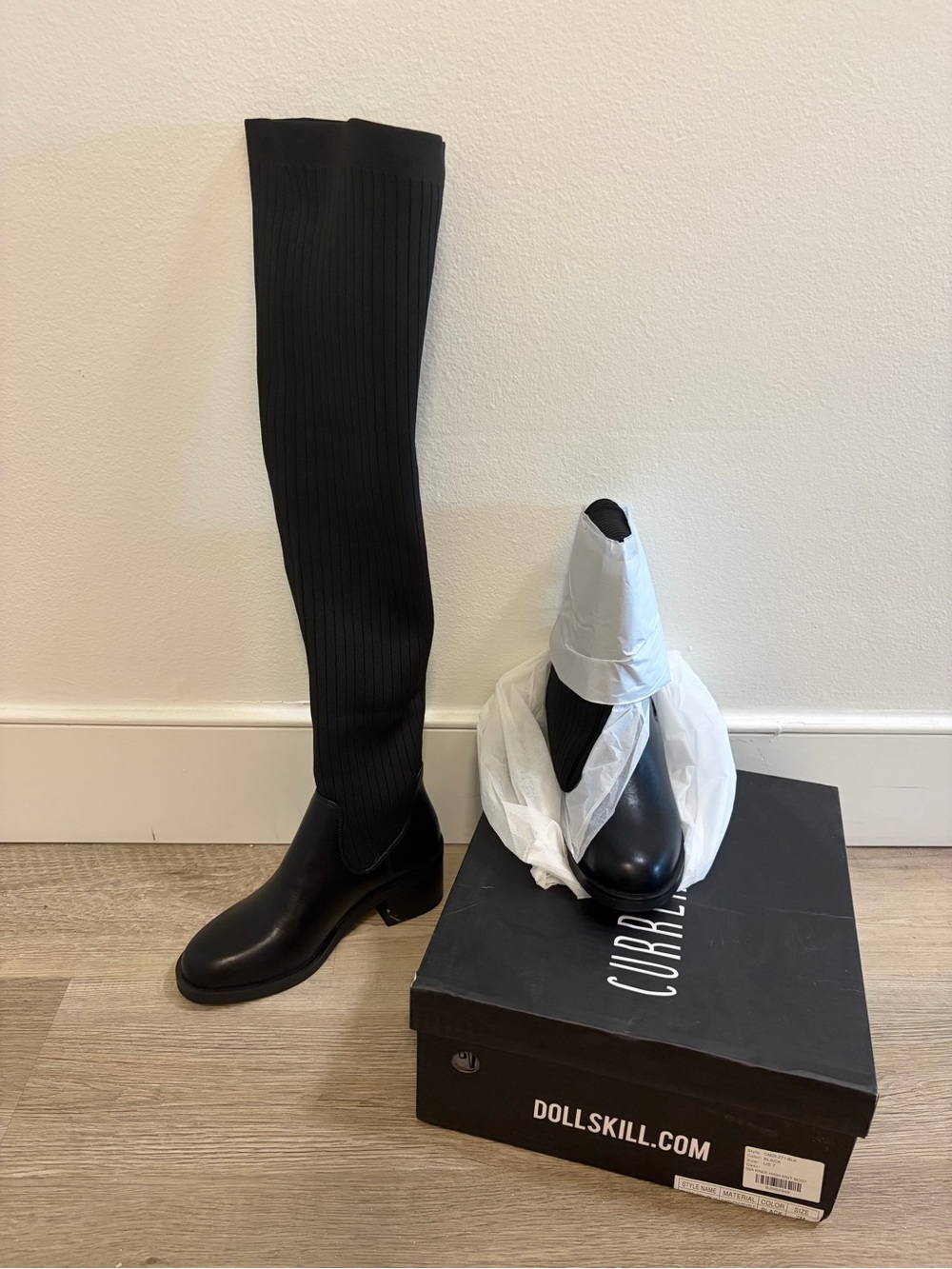 NEVER WORN Dolls Kill Black Over-the-Knee Ribbed Sock Boots